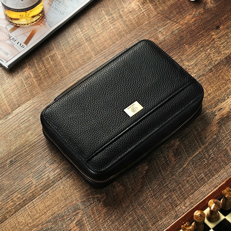 Portable Travel Luxury Black Cigar Case Leather Cigar Cutter And Lighter Set Travel Cigar Case