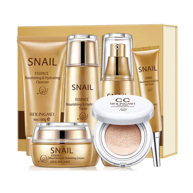 Cuidado Facial Snail Skin Care Set Facial Toner Anti Wrinkle Face Eye Cream Concealer CC Cream Hydrating Nourishing Skincare Set