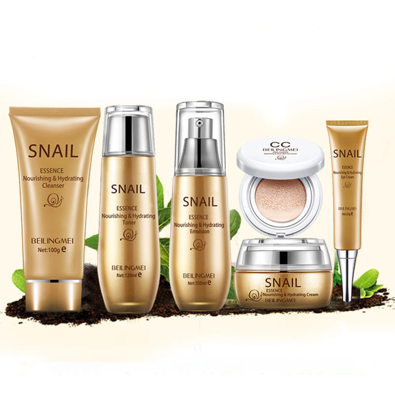 Cuidado Facial Snail Skin Care Set Facial Toner Anti Wrinkle Face Eye Cream Concealer CC Cream Hydrating Nourishing Skincare Set