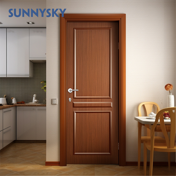 Sunnysky Modern Design solid Wood Front Door House Bedroom Interior Security Steel Wooden Doors