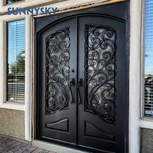 Sunnysky Royal design decorative interior new wrought iron door grill window door designs