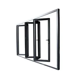 US Commercial Residential Low-E Glass Aluminum Bi Folding Accordion Bifold Sliding Exterior Door With Locks