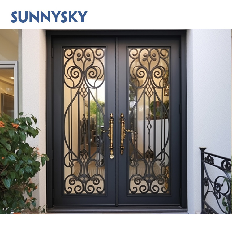 Sunnysky modern internal room fancy metal gate doors designs interior glass wrought iron front entry door