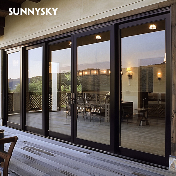 Sunnysky design luxury patio door modern design windproof exterior soundproof aluminium sliding glass door