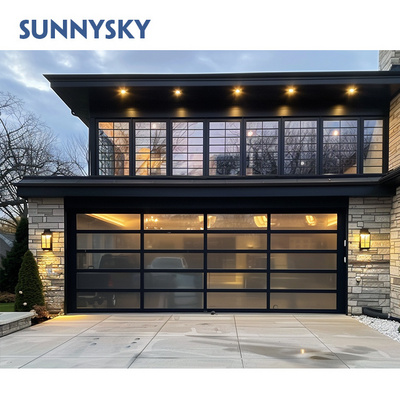 Sunnysky Glass Aluminum Garage Door 9x7 Clear Glass Overhead Sectional Garage Door Black Color Glass Garage Door