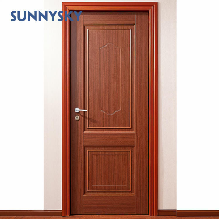 Sunnysky Modern Design solid Wood Front Door House Bedroom Interior Security Steel Wooden Doors