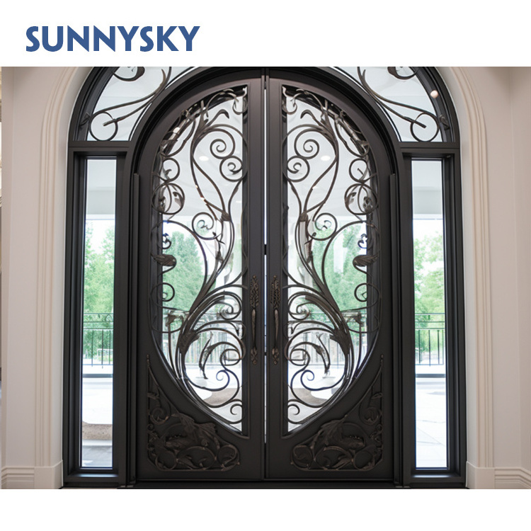 Sunnysky modern internal room fancy metal gate doors designs interior glass wrought iron front entry door