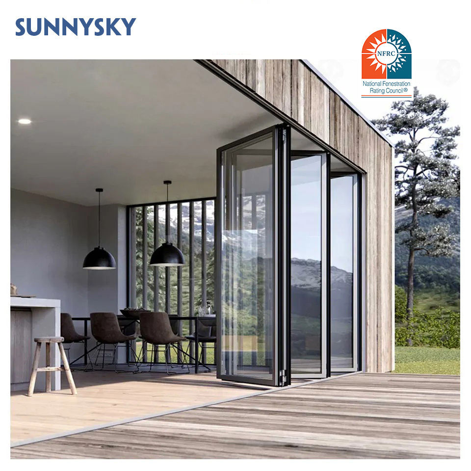 Sunnysky Aluminum Frameless Folding Glass Door Panoramic Accordion Interior Partition Bifold Doors