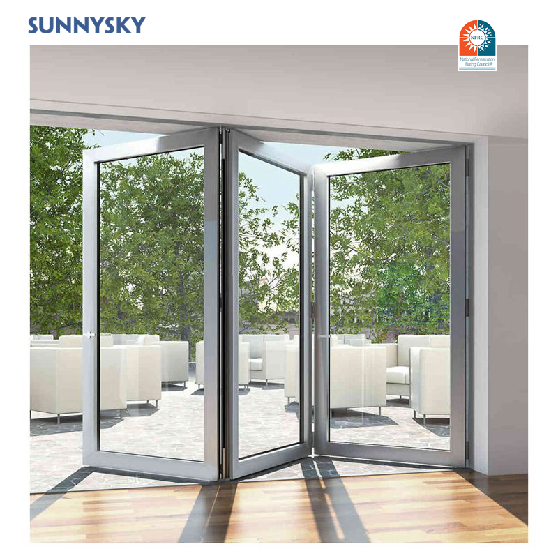 Sunnysky Exterior Aluminium Folded Double Glass Terrace Aluminum Plexiglass Sliding Folding Door Profiles Bi-Folding Doors