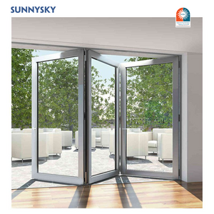 Sunnysky Exterior Aluminium Folded Double Glass Terrace Aluminum Plexiglass Sliding Folding Door Profiles Bi-Folding Doors