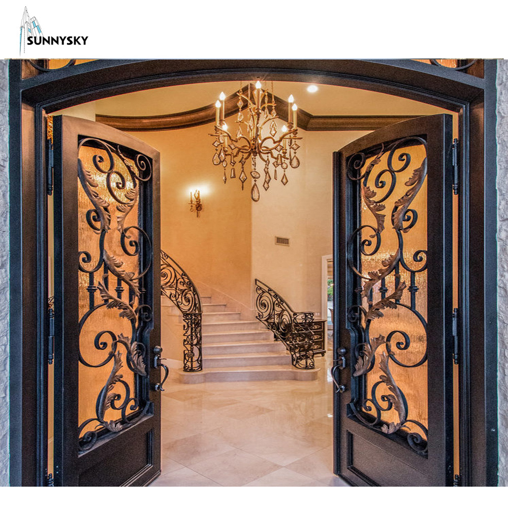 Sunnysky European Security Home Arched Single Double Main Entrance Front Entry Wrought Iron Door Price