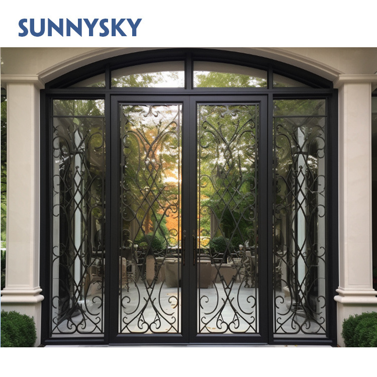 Sunnysky modern internal room fancy metal gate doors designs interior glass wrought iron front entry door