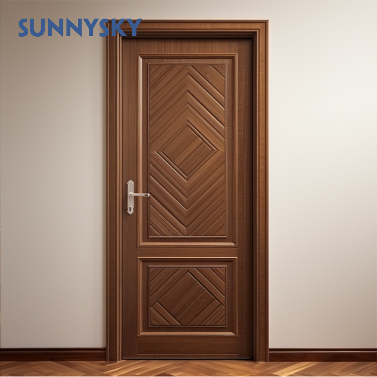 Sunnysky Modern Design solid Wood Front Door House Bedroom Interior Security Steel Wooden Doors