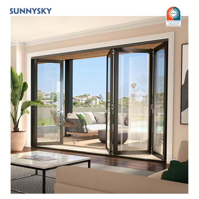 Factory exterior thermal break bi-fold accordion aluminum glass patio bi folding doors with best price