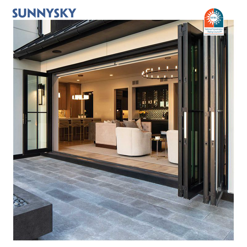 Factory exterior thermal break bi-fold accordion aluminum glass patio bi folding doors with best price