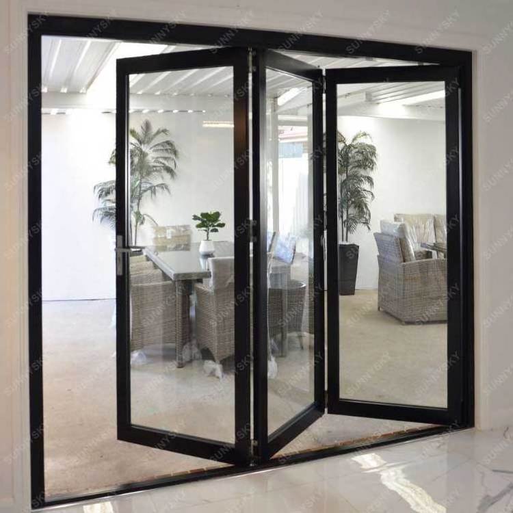 Sunnysky USA Commercial Residential Lowes Glass Aluminum Bi Folding Accordion Bifold Sliding Exterior Door With Locks