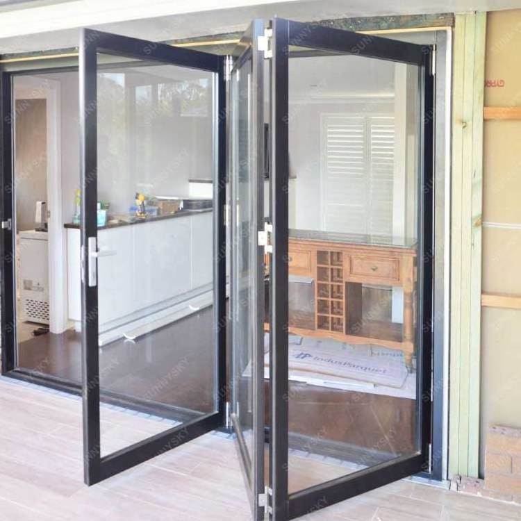 Sunnysky USA Commercial Residential Lowes Glass Aluminum Bi Folding Accordion Bifold Sliding Exterior Door With Locks