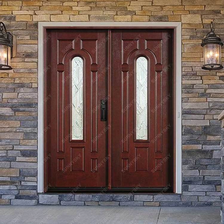 Sunnysky Classical design solid wood arched door swing enter door with sidelight for residential