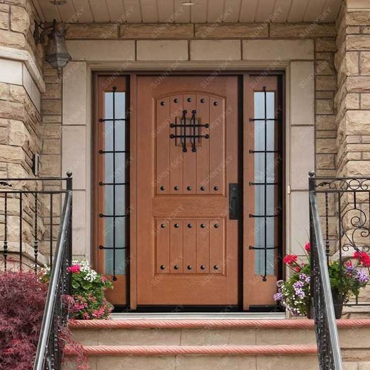 Sunnysky Classical design solid wood arched door swing enter door with sidelight for residential