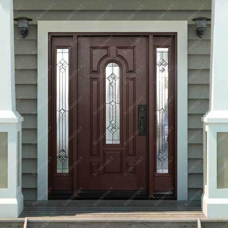 Sunnysky Classical design solid wood arched door swing enter door with sidelight for residential