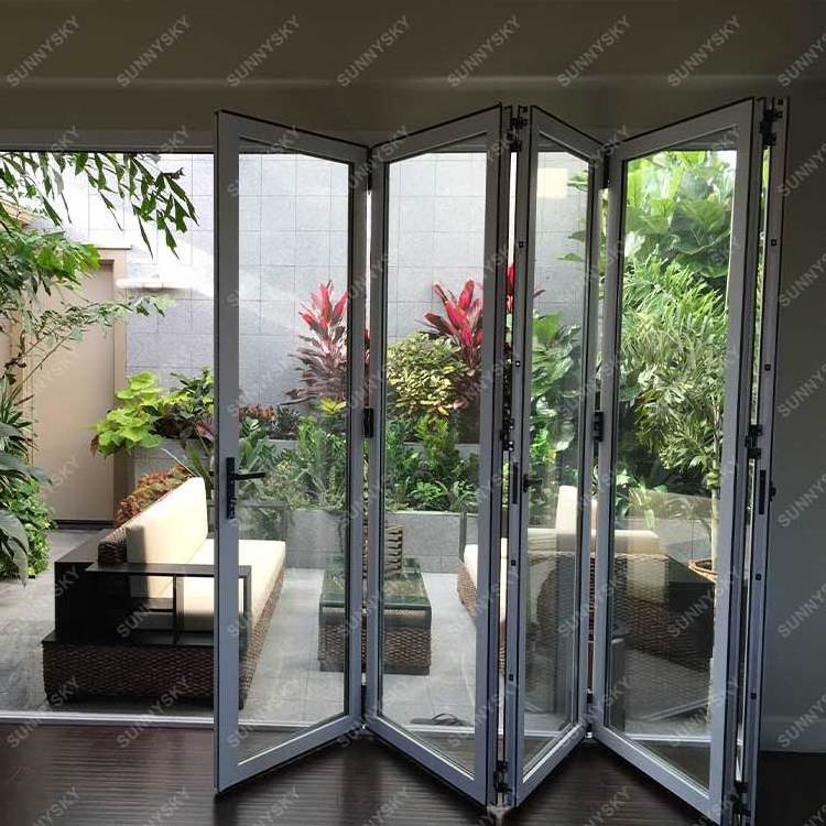 Sunnysky Modern Houses Patio Aluminum Exterior Folding Glass Doors Accordion Bi Fold Doors