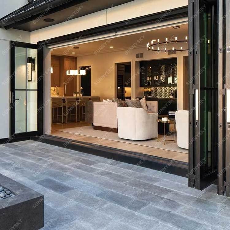 Sunnysky Modern Houses Patio Aluminum Exterior Folding Glass Doors Accordion Bi Fold Doors