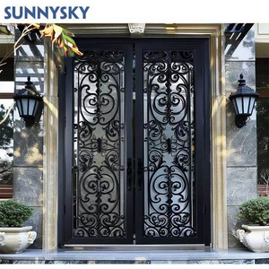 Sunnysky Luxury House Designs Door Main Security Front Entrance Gate Double Wrought Iron Doors French Iron Doors Exterior