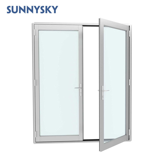 Sunnysky Modern Design double glazed tempered glass hurricane impact front Aluminum Swing Door Entrance Door for houses