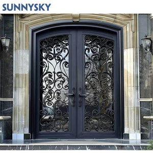 XIYATECH Delivery fast wrought exterior wrought iron double door good quality swing wrought iron front doors