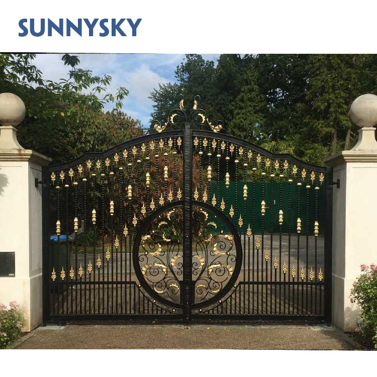 Sunnysky european wrought iron courtyard main gate designs fancy double main door driveway gates