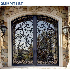 Sunnysky Luxury Main Entrance Security Door With Glass Wrought Iron large entrance front doors