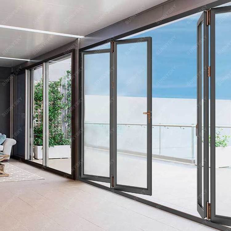 Sunnysky  used commercial glass windows Accordion Aluminum Glass Patio Exterior Stacker Bi-folding Folding Doors for Sale