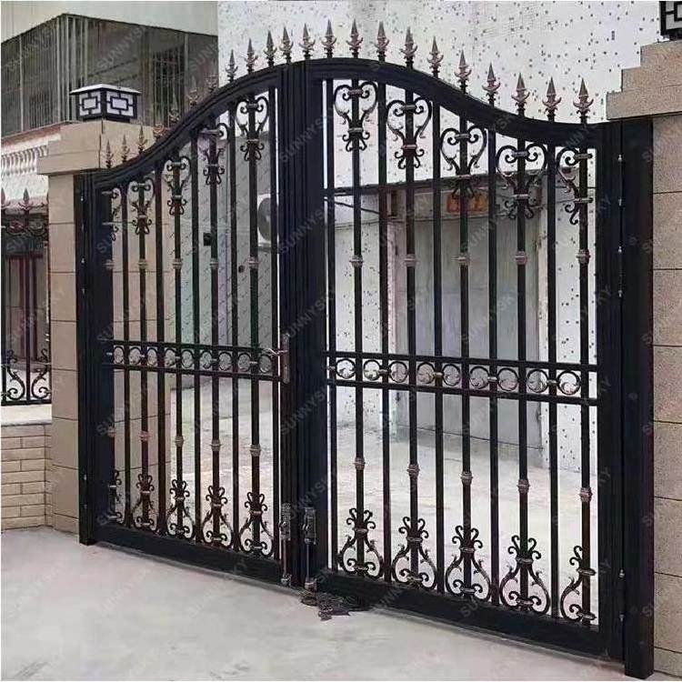 Sunnysky Custom Wrought Iron Residential Main Entrance Gates/Iron Main Gate Door Designs/Aluminum Metal Sliding Gates Factory