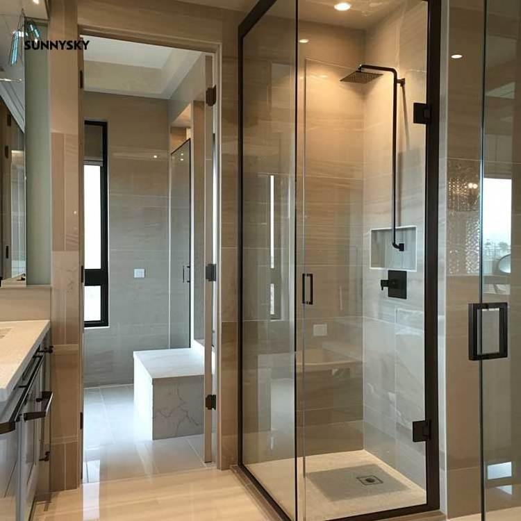 Sunnysky Bathroom Aluminum Tempered Glass Sliding Simple Shower Room Modern Shower Doors