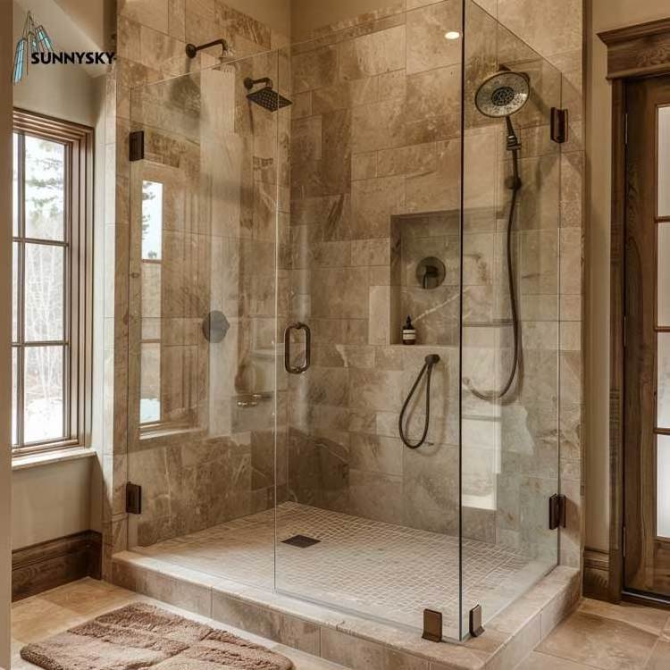 Sunnysky Bathroom Aluminum Tempered Glass Sliding Simple Shower Room Modern Shower Doors