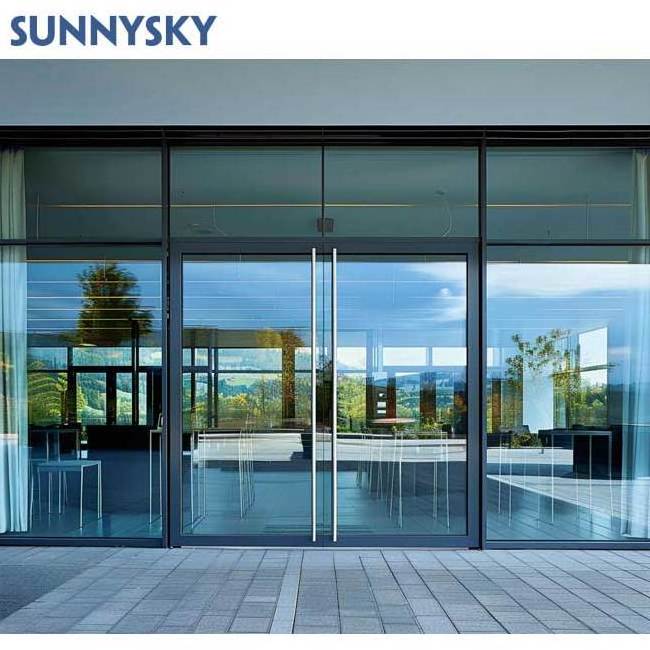 Sunnysky Aluminum Narrow Frame Modern Front Sliding Glass Door For Living Room Residential Soundproof Waterproof Sliding Door