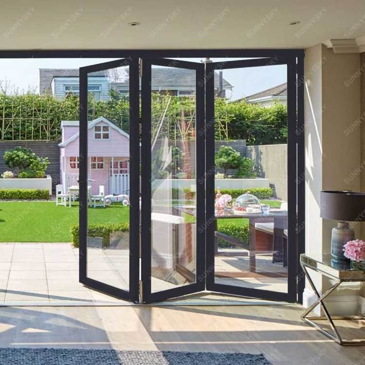 Sunnysky  used commercial glass windows Accordion Aluminum Glass Patio Exterior Stacker Bi-folding Folding Doors for Sale