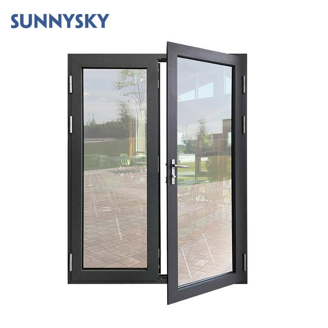 Sunnysky Modern Design double glazed tempered glass hurricane impact front Aluminum Swing Door Entrance Door for houses