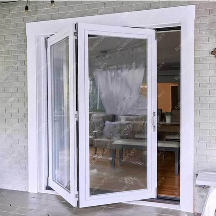 Sunnysky Soundproof House Exterior Bi fold Patio Doors Aluminum Powder Coated French Glass Folding Door