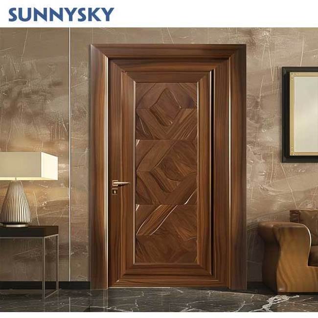 Sunnysky Hot Design Customized Design Wooden Door Design Picture Teak Wood Single Door