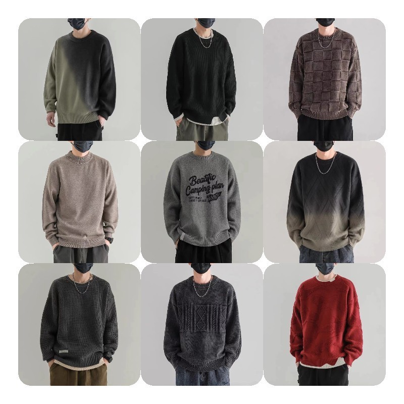 Vigour garment custom mens sweater manufacturer thick knit jacquard sweaters colorblock woolen sweater for man