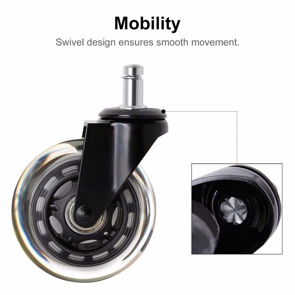 3 Inch PU Office Chair Casters Heavy Duty Rollerblade Caster Wheels For All Floors, Hardwood