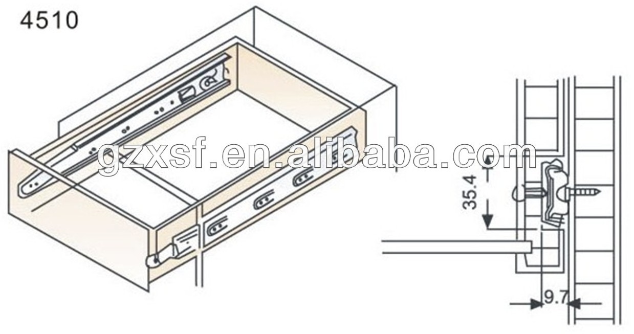 cheap ball bearing drawer slide with two fold slide rails for furniture D2504