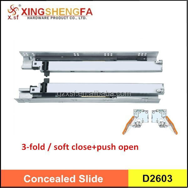 push to open and soft closing concealed drawer slide full extension hidden drawer slide