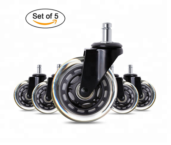 Office Chair Wheels Set of 5 for - Protect All Your Floors - 3'' Heavy Duty Replacement Roller Rubber Desk Chair Casters