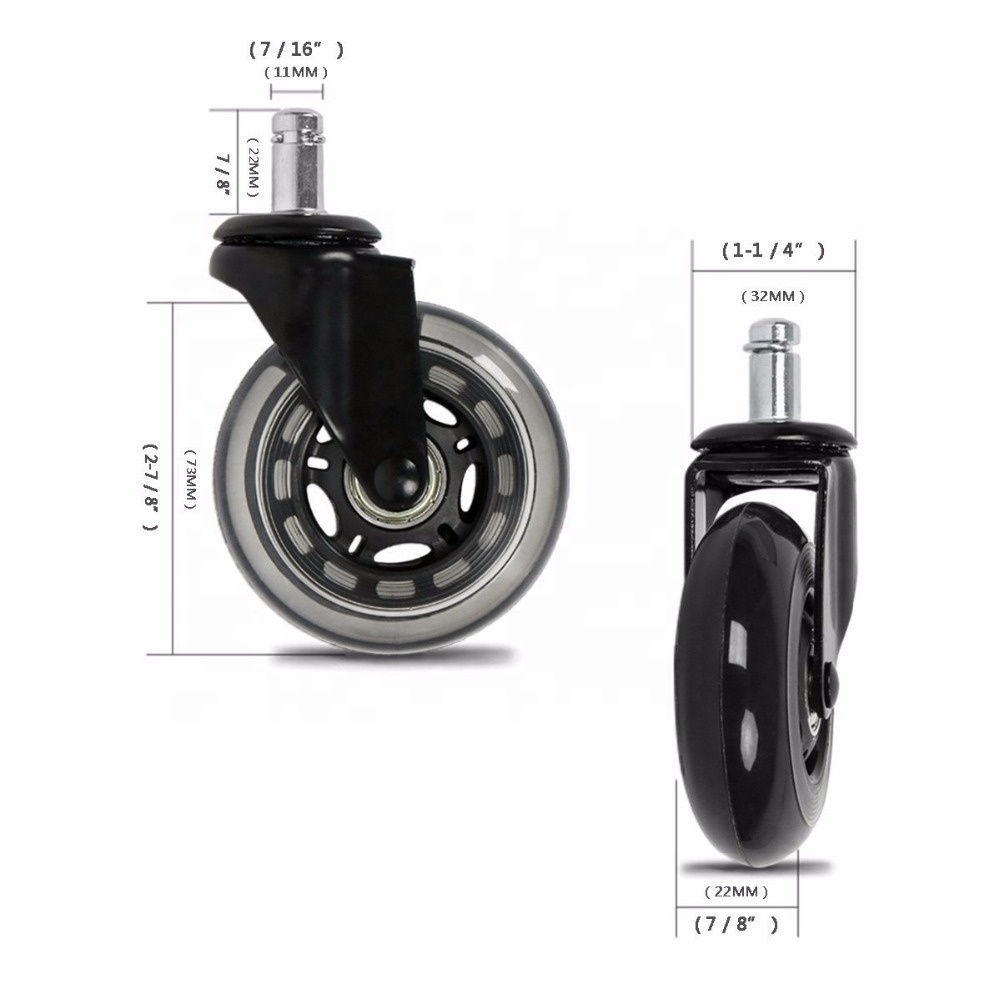 Swivel 3 inch PU Roller Office Chair Caster Wheel replacement