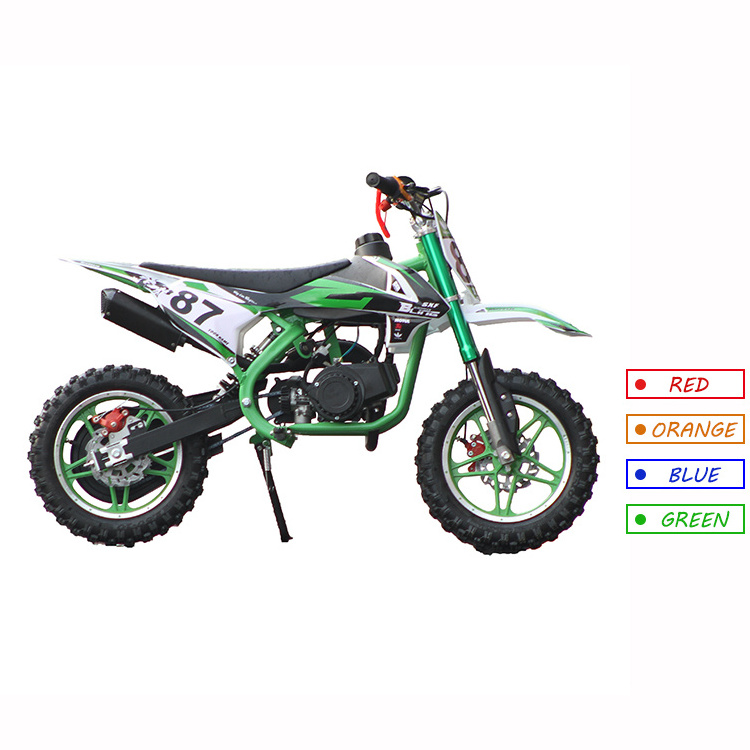 2022 hot selling chain drive petrol powered pull start 2 stroke 50cc 49cc dirt bike for  kids