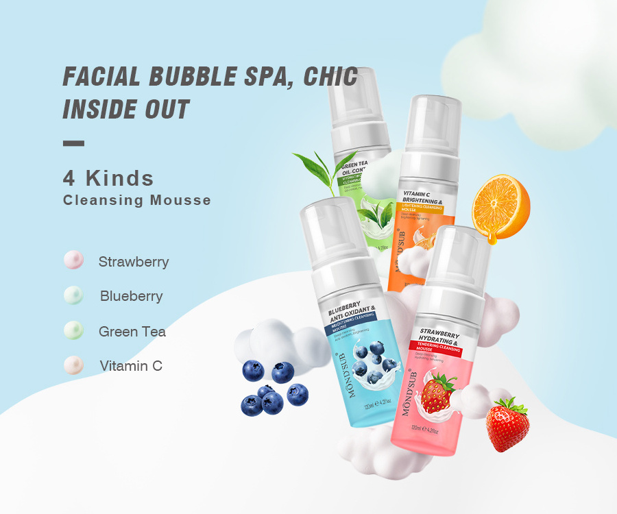 Private Label Green Tea VC Korean Gentle Cleansing Mousse Anti Acne Whitening Skin Care Face Wash Foaming Facial Cleanser