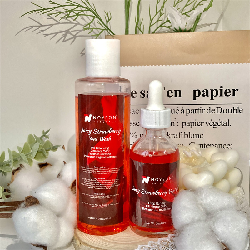 Strawberry Yoni Wash PH Balancing Daily Feminine Wash - yoni wash set Organic Intimate Cleanser for Odor Eliminator, Health