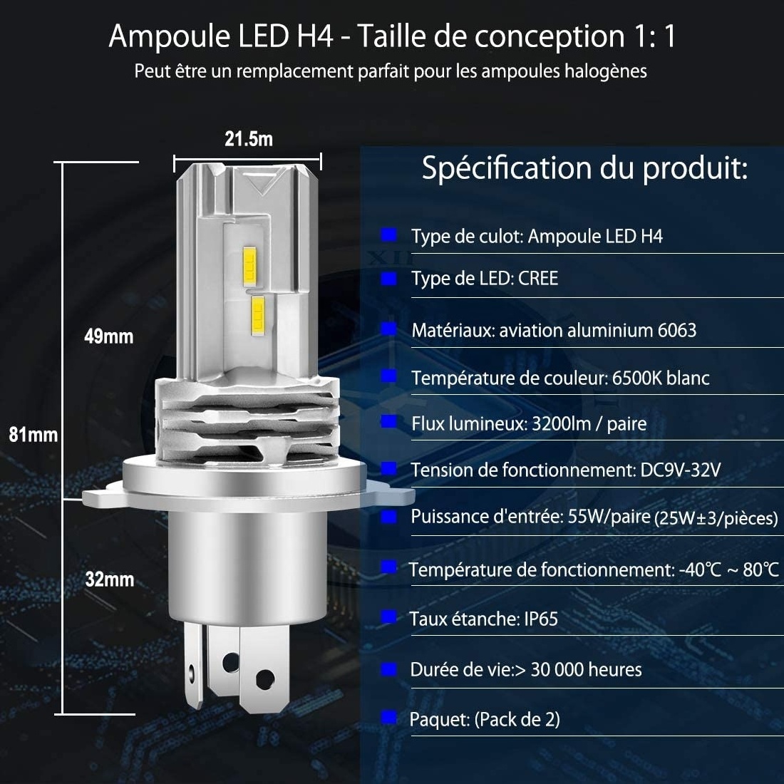 Auto lighting system M3 56W Hi Low Beam 9003 H4 LED Headlight Bulb